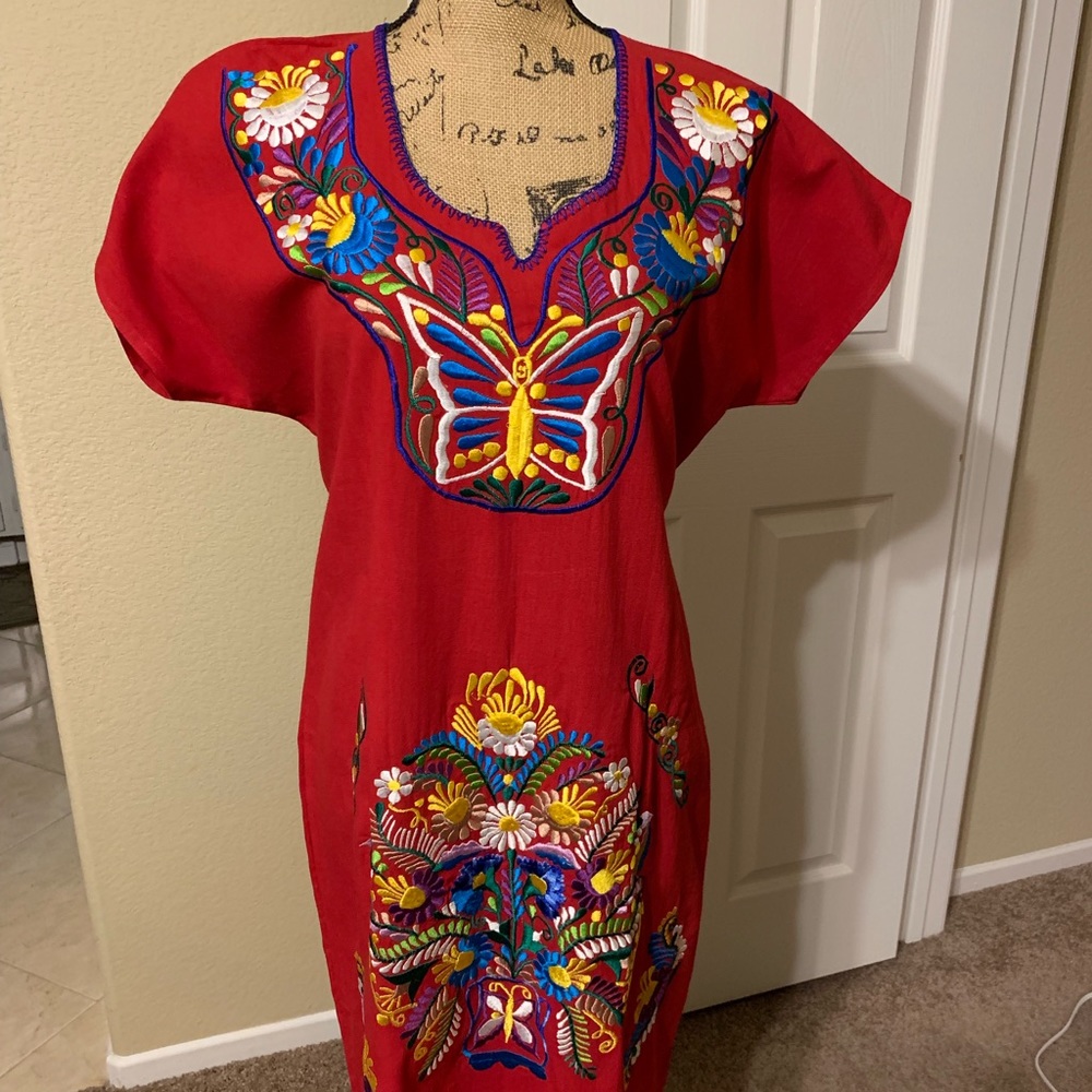 New Coarse Cotton Artesanal Dress - Red